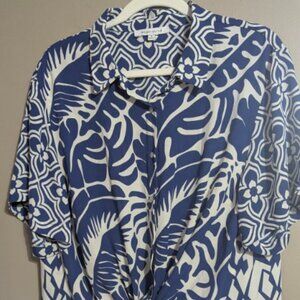 Rose + Olive 1X royal blue and white blouse